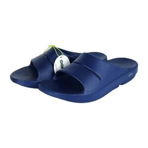 Oofos Men's OOahh US12 Navy Blue Beach Walking Recovery Slide Sandals NWT